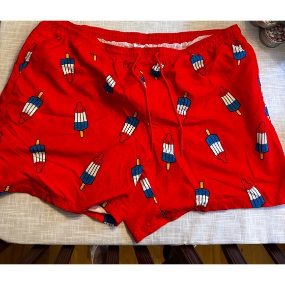Celebrate It Other - Rocket Pop Men’s Swim Trunks - Red, White, and Blue Popsicle Print Shorts